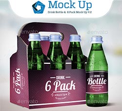 汽水饮料瓶品牌包装展示模型(第二版)：Drink Bottle & 6 Pack Mock Up V.2